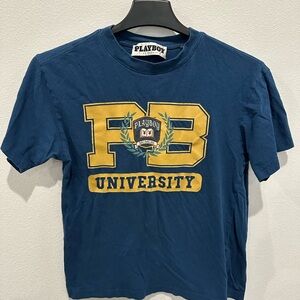 PLAYBOY Blue and Yellow Collegiate Short Sleeve Tee